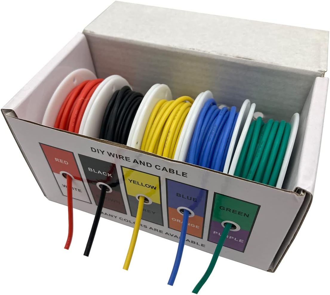 J-base 電線ケーブル 5色セット ５ｍ 配線コード シリコンワイヤー 耐熱 絶縁 工作 DIY バイク 車 いじり (18AWG(外径2.3㎜), 赤黒黄青緑)