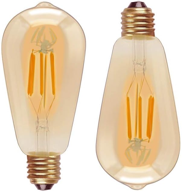 RADIANT LEDエジソン電球 E26 LED電球 電球色 エジソンバルブ フィラメント電球 アンティーク照明 レトロ電球 間接照明 装飾電球 【ST64】6W（ゴールド・明るめ） 2個セット