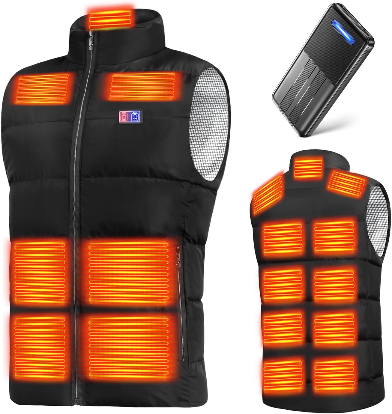 [Yoigood] 電熱ベスト 【40800mAh大容量バッテリー付き 17箇所発熱】 加熱ベスト 前後独立スイッチ 3段階温度調節 USB給電 ヒートジャケット 速暖 保温 メンズ レディース 加熱服 暖房ウェア 丸洗い 省エネ 通勤 通学 防寒対策